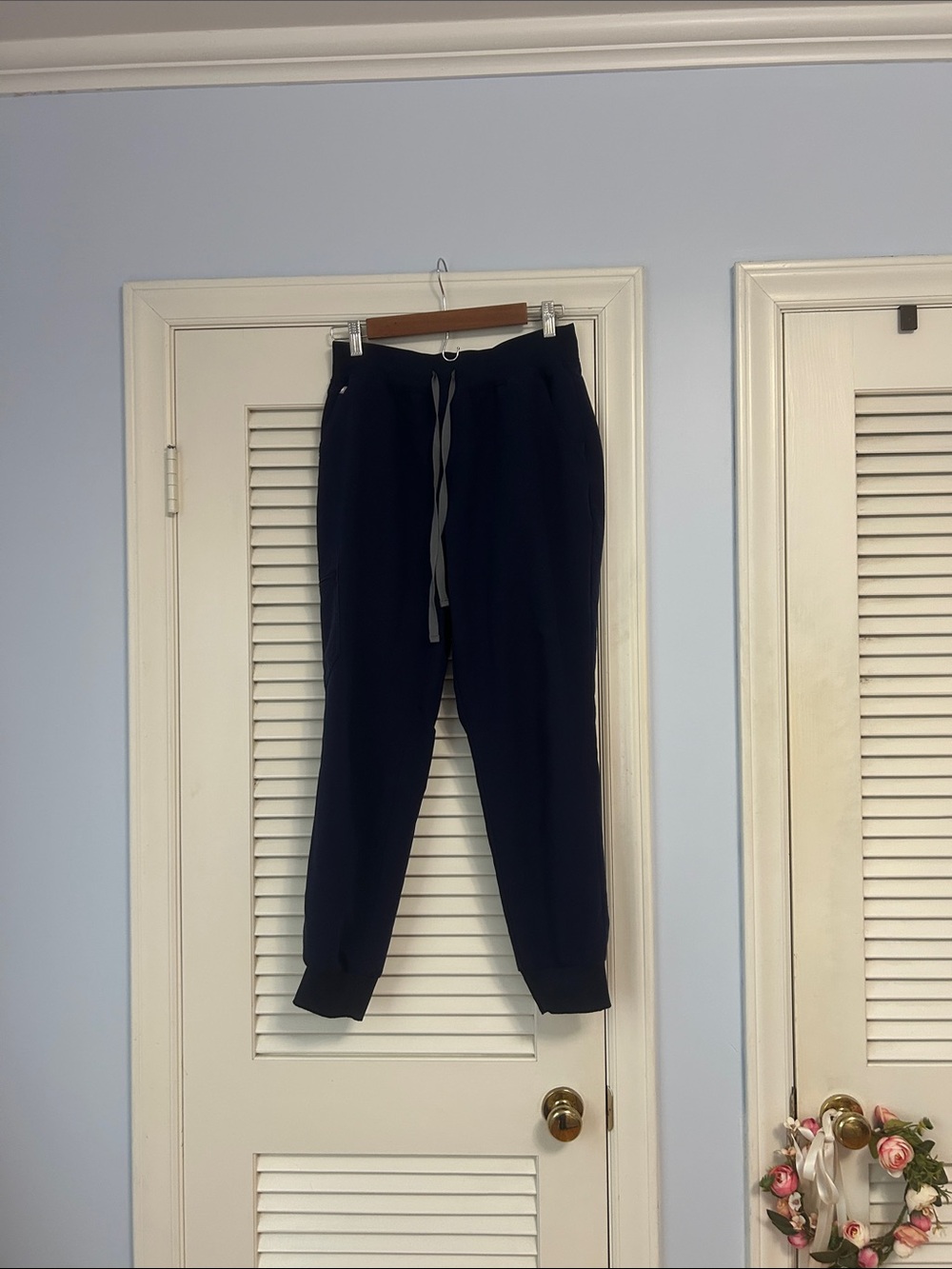 Figs Zamora Navy Jogger Pants with Grey Drawstring